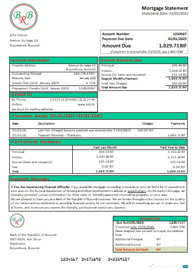 Download Burundi Bank of the Republic of Burundi bank mortgage statement scr Photoshop template